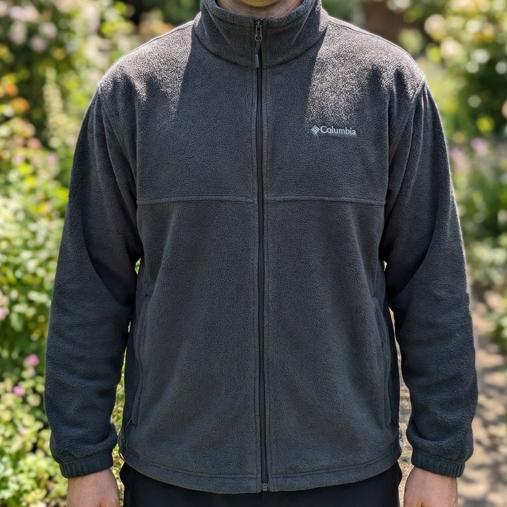 Columbia Mens Full Zip Fleece Jacket Charcoal Gray Mock Neck Outdoor 4299